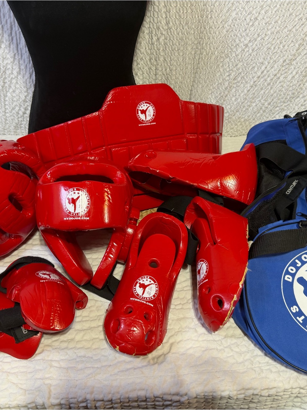 Red Martial Arts Sparring Gear Set by century youth in bag